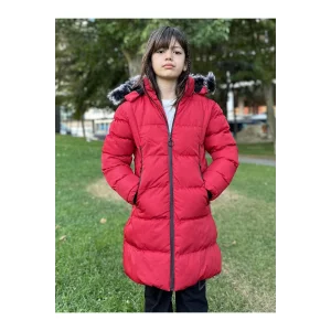 Babymiss Kız Çocuk İçi Suni Kürklü Çıkarılabilir Kapüşonlu Cepli Şişme Mont - Kırmızı
