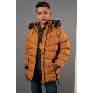 Babymiss Suni Kürklü Peluş Astarlı Çıkarılabilir Kapüşonlu Erkek Çocuk Mont - Hardal