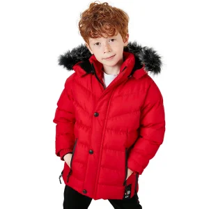 Babymiss Suni Kürklü Peluş Astarlı Çıkarılabilir Kapüşonlu Erkek Çocuk Mont - Kırmızı