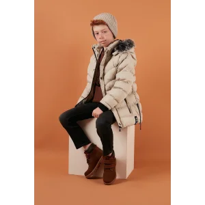 Babymiss Suni Kürklü Peluş Astarlı Çıkarılabilir Kapüşonlu Erkek Çocuk Mont - Taş