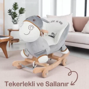 Babymiss Tekerlekli Ve Ahşap Ayaklı Sallanan At, Eşek Peluş Oyuncak