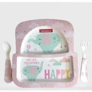 Bebek Evi Melamin Sevimli Fil Mama Seti Pembe