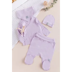 Begi Kendinden Eldivenli Natural Bebek Hastane Çıkışı Bebek Takımı Lila - 0-3 AY