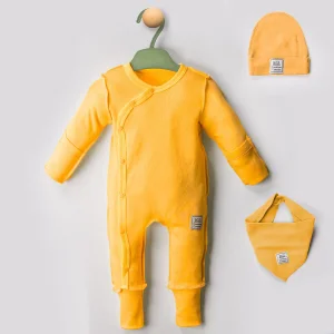 Begi Ters Dikişli Yandan Çıtçıtlı Bebek Tulum Sarı - 0-3 Ay