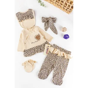 Begisa Kız Bebek Leopar Desenli 5 Parça Hastane Çıkış Seti