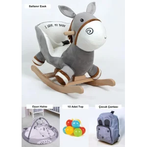 Çocuklar İçin Sallanır Eşek, Oyun Halısı, 10 Top ve Çocuk Çantası Seti - Eğlenceli ve Eğitici Aktivite Paketi