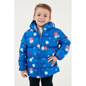 Ekstra Dolgulu İçi Yumuşak Polarlı Kapüşonlu Şişme Erkek Çocuk Mont - Lacivert