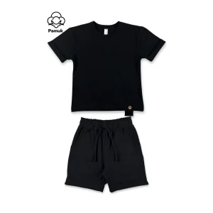 Tahta Düğmeli Tasarım Yazlık Kız Erkek Çocuk Unisex Alt Üst Takım