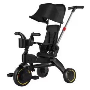 Taşınabilir 4ü 1 Arada Katlanabilir İtmeli Üç Tekerlekli Bisiklet Siyah