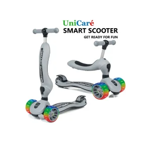 UniCare Smart Oturaklı Çocuk Scooter 3 Tekerlekli Led Işıklı Scooter Yükseklik Ayarlı - Gri