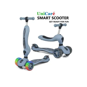 UniCare Smart Oturaklı Çocuk Scooter 3 Tekerlekli Led Işıklı Scooter Yükseklik Ayarlı - Mavi