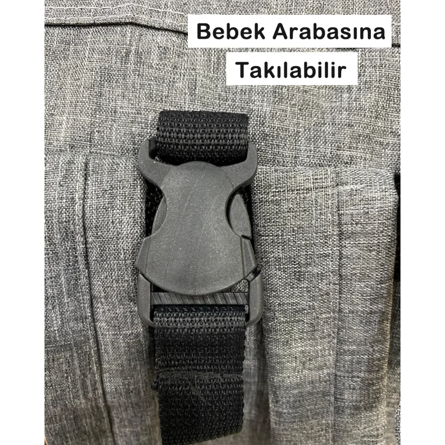 Tibixi Yerli Anne Bebek Bakım Sırt Çantası Biberon Termoslu Sıvı Geçirmez Bebek Çantası - Gri