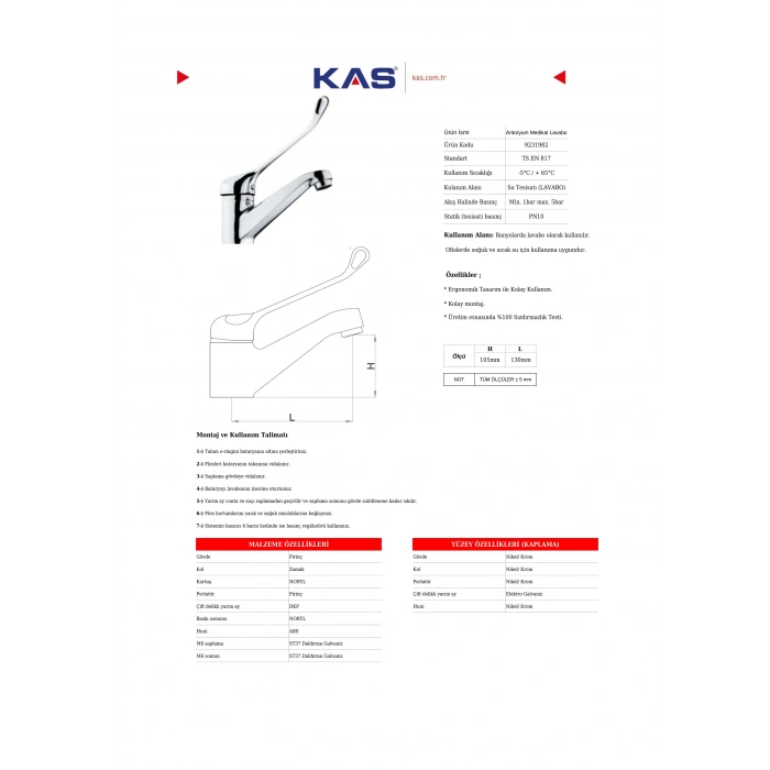 Kas 9231982 - Lavabo Armatürü – Medikal Batarya