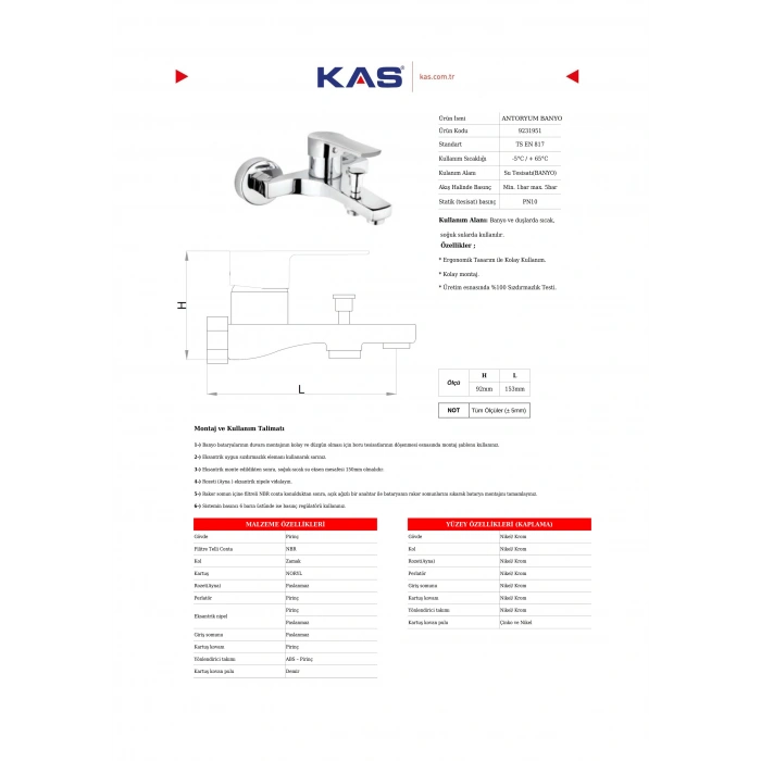 Kas 9231951 - Antoryum Banyo Armatürü