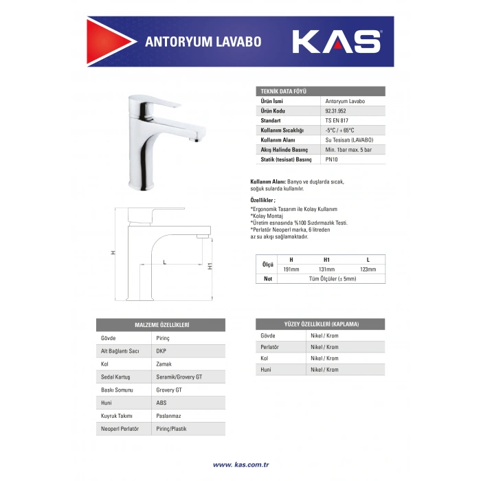 Kas 9231952 - Antoryum Lavabo Armatürü