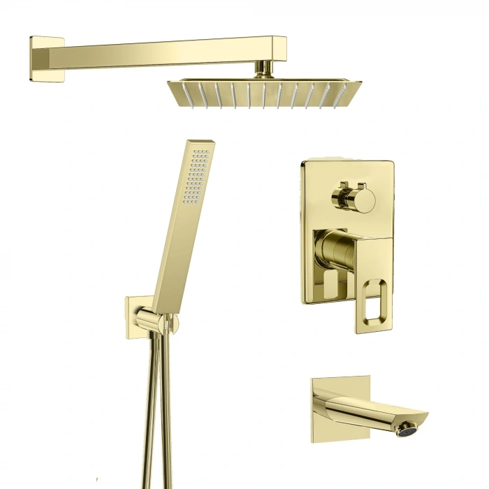 Valtemo VS-4404 - Quatro Shiny Gold Ankastre Duş Seti – 3 Yollu