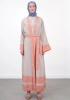 Garni Detaylı Kuşaklı Keten İkili Kimono - Oranj