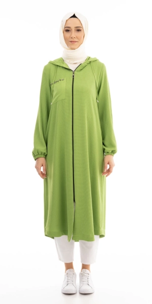 Kapşonlu Giyçık Renk Konbinli - Fıstık Yeşili