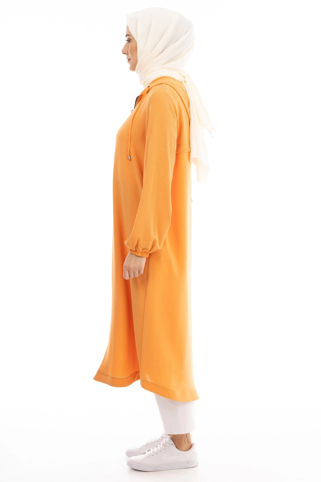 Kapşonlu Giyçık Renk Konbinli - Oranj