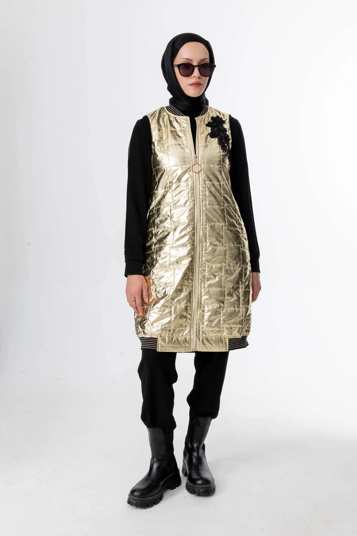 MODAL ÜÇLÜ TAKIM / YELEK-TUNİK-PANTOLON - Gold