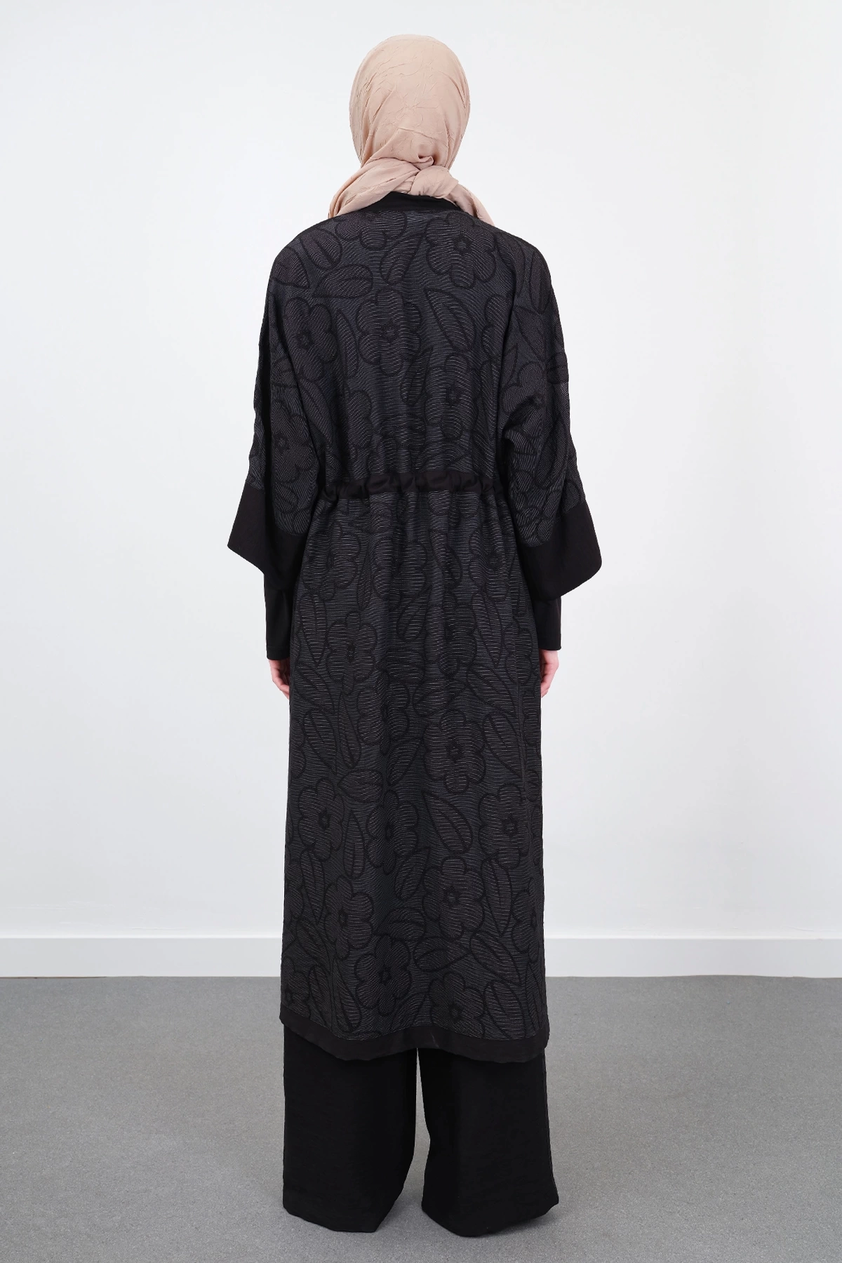Viskon Pamuk Kumaşlı Kimono Üçlü Takım - Siyah