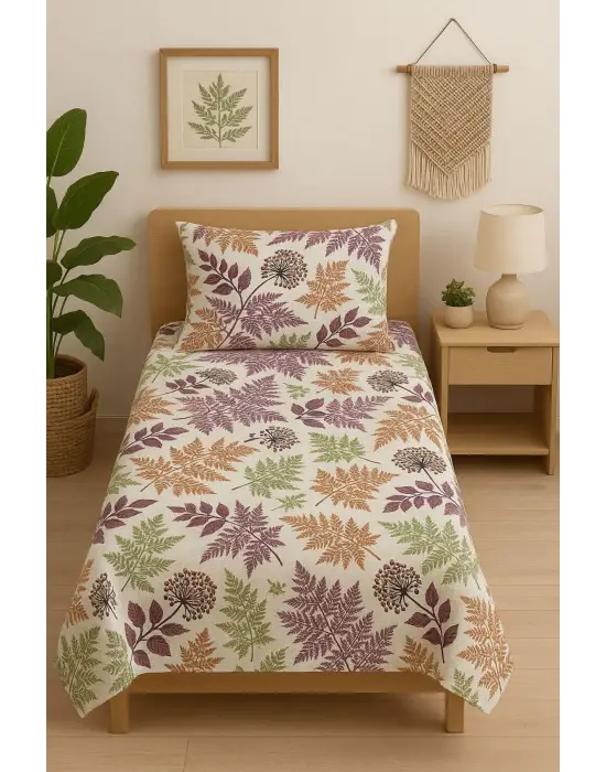 %100 pamuk tek kişilik pike seti morlu bahar dalı