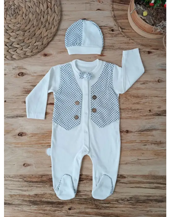 Modern Şapkalı Detaylı Erkek Bebek Tulumu