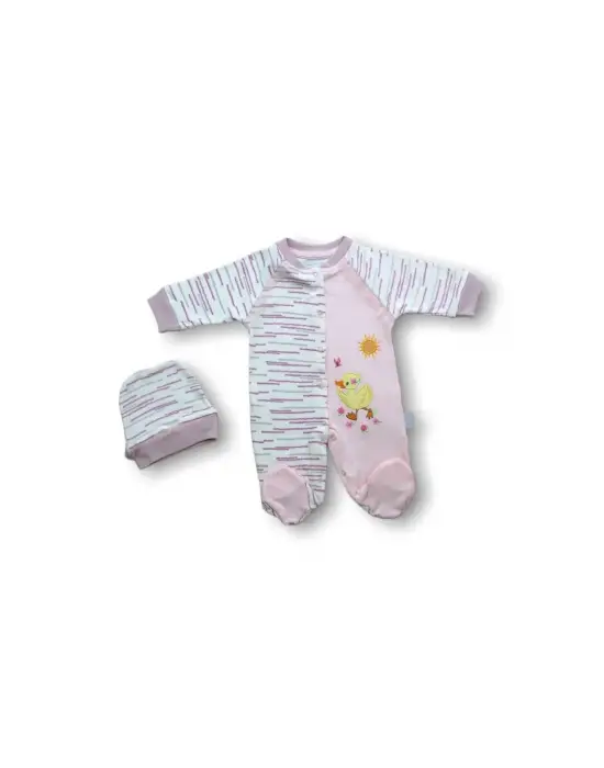 Zarif Bebek Tulumu Nakışlı Şapkalı Pembe