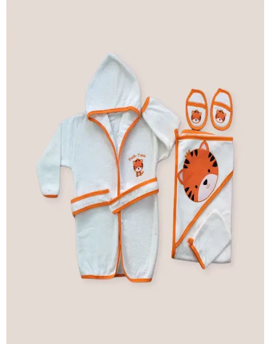 Omarı Yeni Doğan Bebekler İçin Sevimli Kaplan Nakışlı 5li Havlu Silgi Takımı