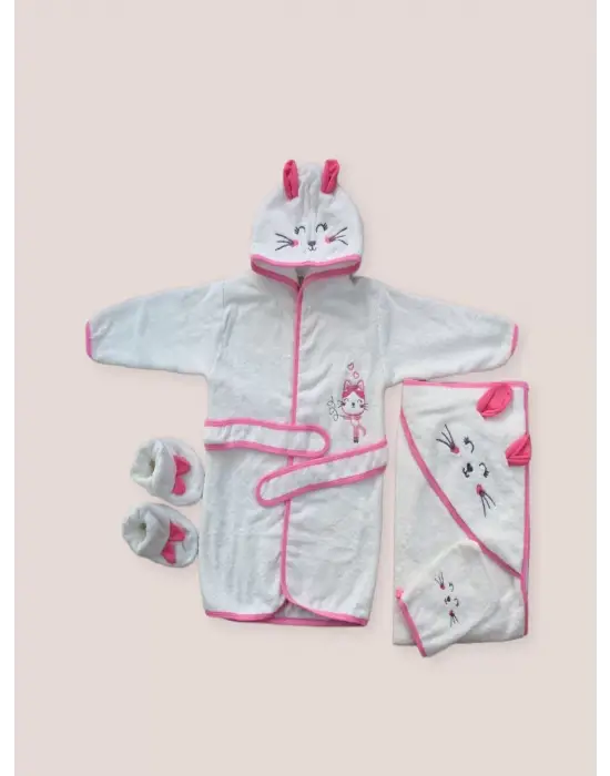 Omarı Kedicik Temalı Bebek Havlu ve Silgi Takımı - Fuşya