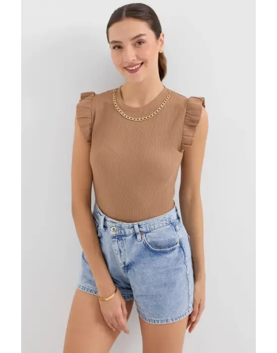 0430 Örme Bluz - Camel