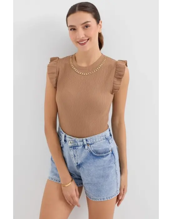 0430 Örme Bluz - Camel