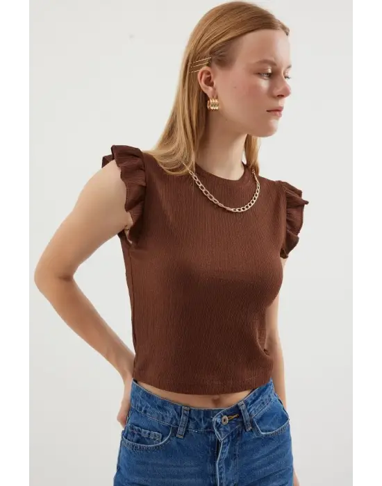 0430 Örme Bluz - Kahverengi