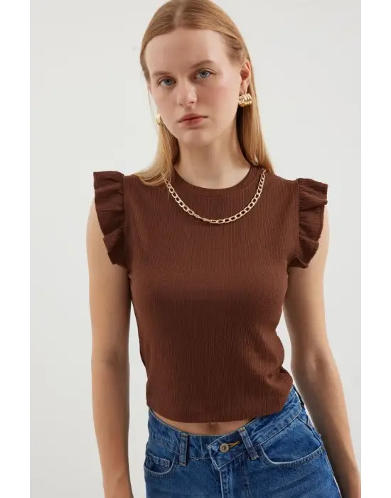 0430 Örme Bluz - Kahverengi