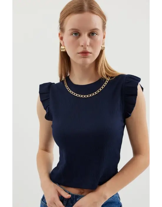 0430 Örme Bluz - Lacivert