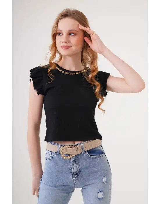 0430 Örme Bluz - Siyah