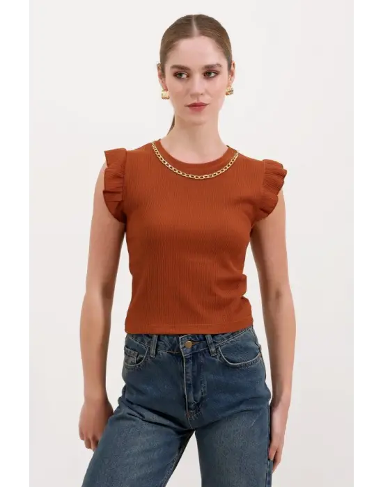 0430 Örme Bluz - Taba