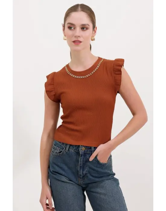 0430 Örme Bluz - Taba