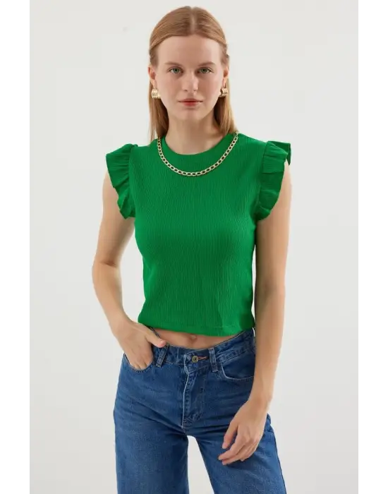 0430 Örme Bluz - Yeşil