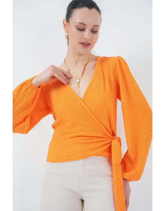 0441 Anvelop Örme Bluz - Turuncu