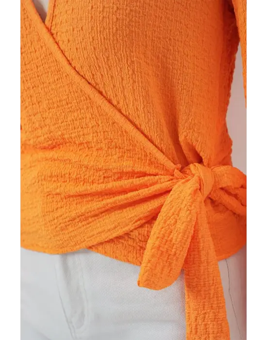 0441 Anvelop Örme Bluz - Turuncu