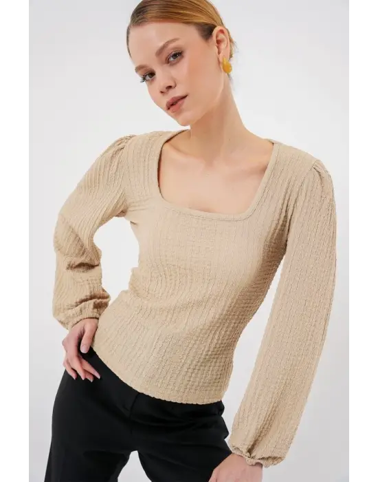 0442 Uzun Kollu Bluz - Bisküvi