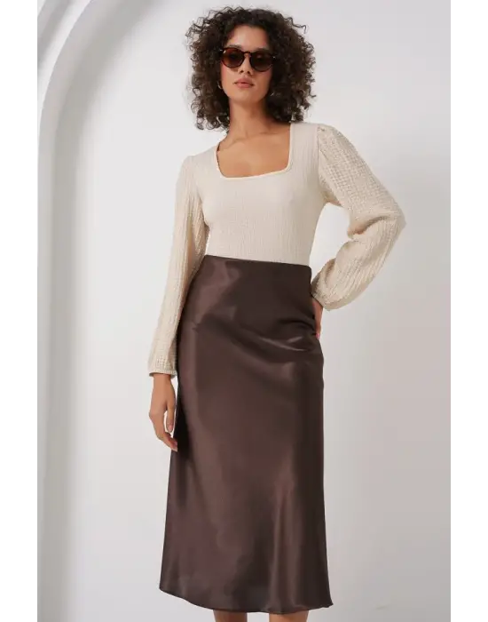 0442 Uzun Kollu Bluz - Krem