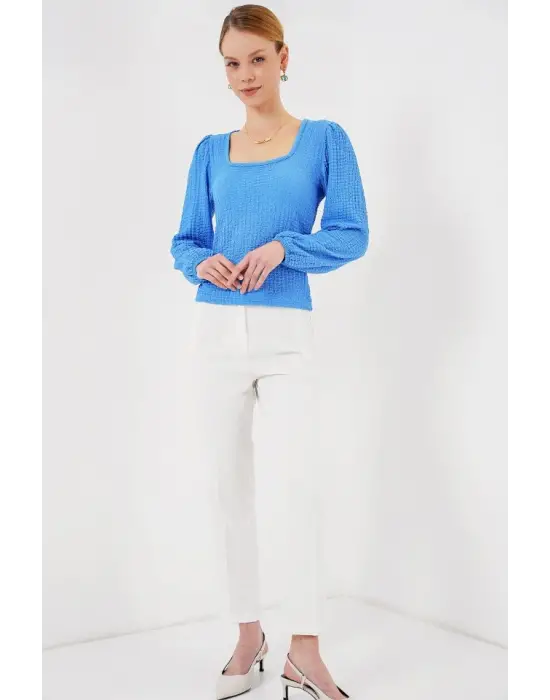 0442 Uzun Kollu Bluz - Saks