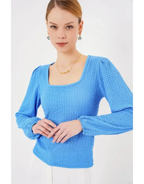 0442 Uzun Kollu Bluz - Saks