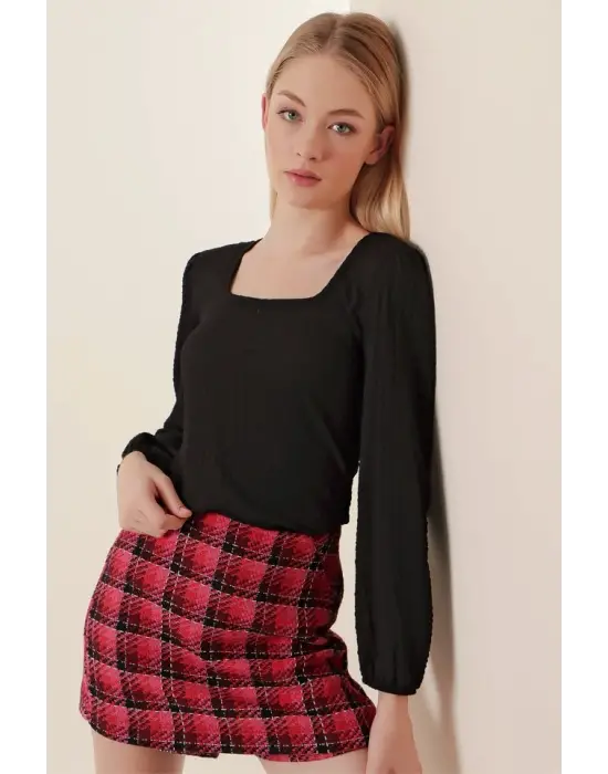 0442 Uzun Kollu Bluz - Siyah