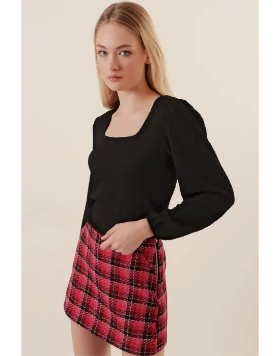 0442 Uzun Kollu Bluz - Siyah