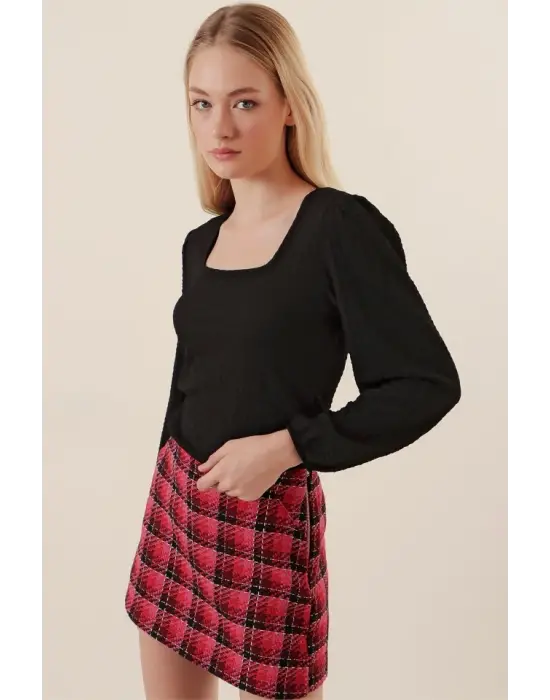 0442 Uzun Kollu Bluz - Siyah