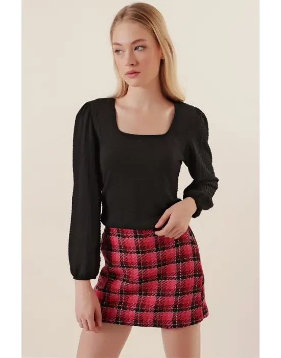 0442 Uzun Kollu Bluz - Siyah