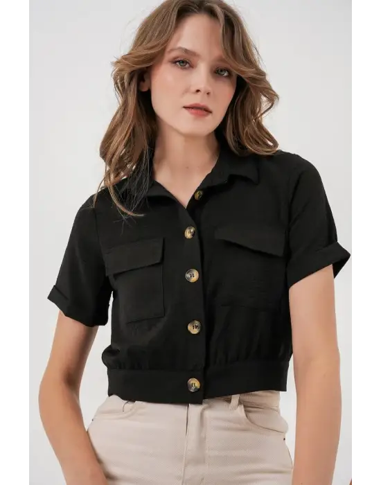 0663 Crop Ceket - Siyah